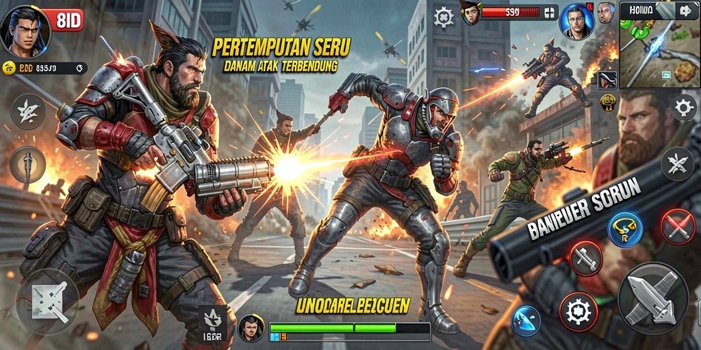 Tampilan gameplay aksi menegangkan di 8ID dengan pertempuran seru.