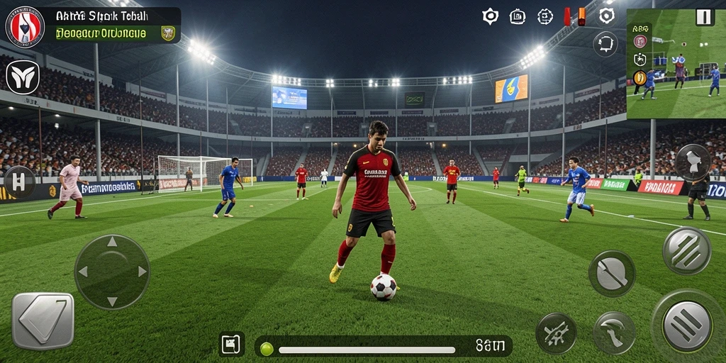 Screenshot gameplay seru dari API66 dengan aksi sepak bola nyata.