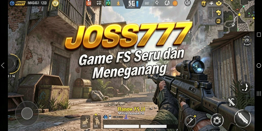 Tampilan gameplay intens dalam JOSS777 yang menampilkan aksi pertempuran FPS.