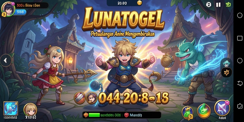 Tampilan screenshot LUNATOGEL menampilkan karakter Anime yang beraksi dalam pertempuran.