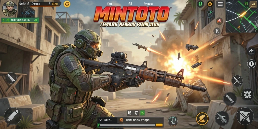 Tampilan gameplay seru MINTOTO dengan aksi tembak-menembak yang mendebarkan.