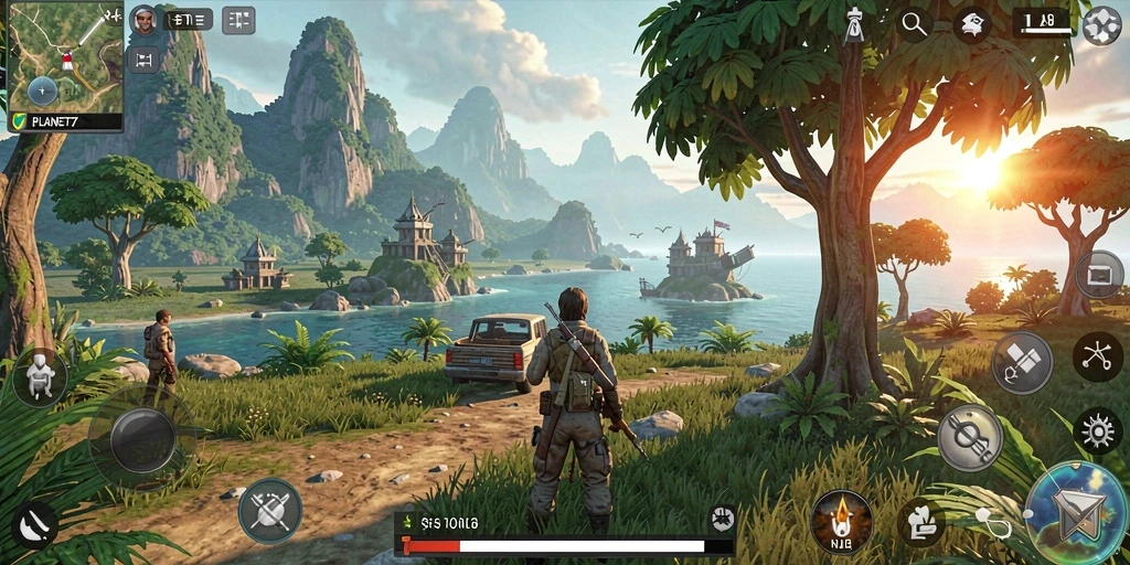 Tampilan menakjubkan dari gameplay <strong>PLANET77</strong> di dunia terbuka.