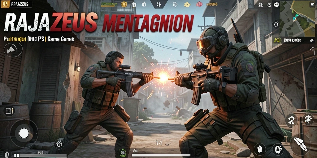 Tampilan gameplay RAJAZEUS yang mendebarkan di arena tempur FPS.