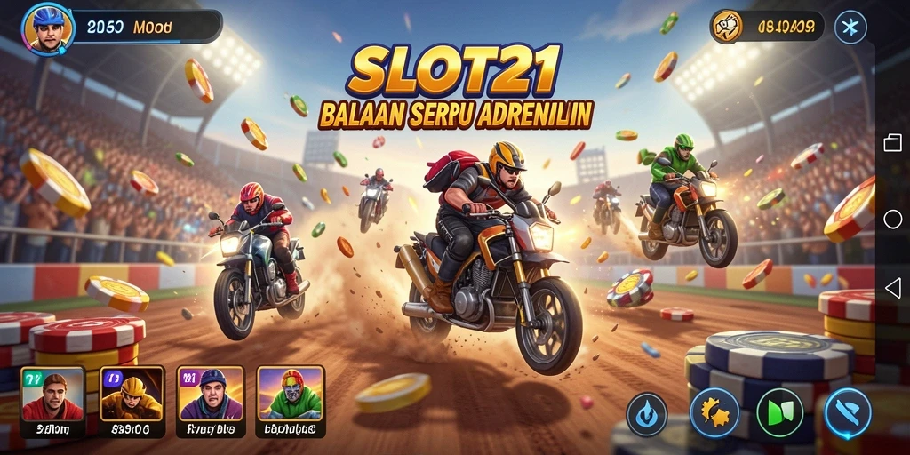 Gameplay SLOT21 yang mendebarkan dengan mobil balap yang cepat.