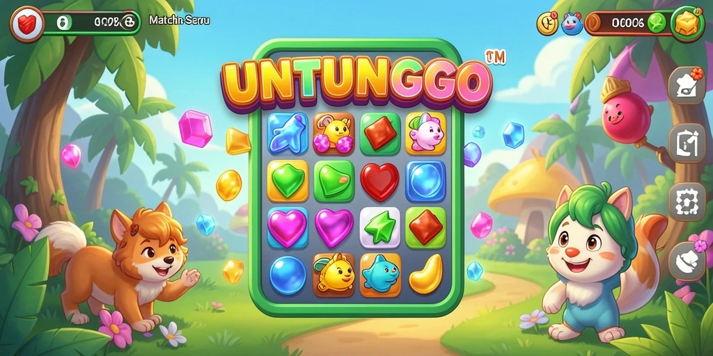Screenshot utama UNTUNGGO menampilkan gameplay seru match-3.