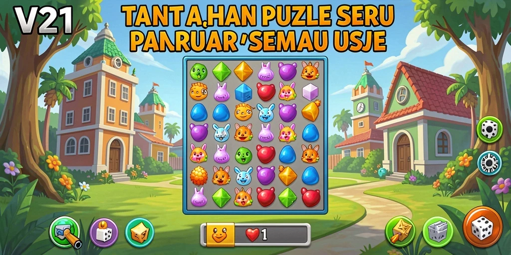 Tampilan gameplay V21 yang menarik saat menyusun puzzle.
