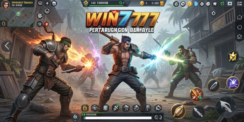 Screenshot gameplay WIN777 dengan aksi pertarungan Battle Royale yang mendebarkan.